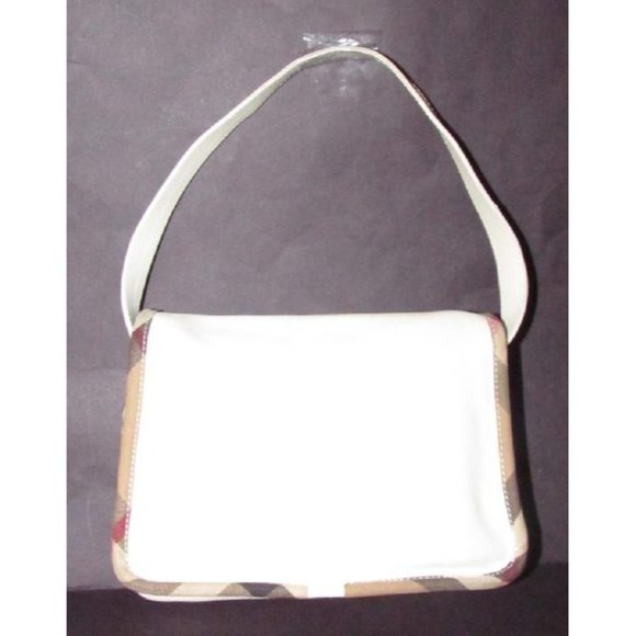 Burberry Purses Plaid Trim White Leather With Nova Check And Coated Canvas Bag - Picture 9 of 12